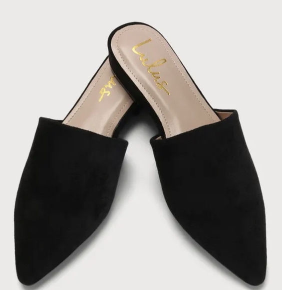 Lulu's Black Mules Size 7.5, Lorene Faux Suede Pointed-Toe - Picture 1 of 16